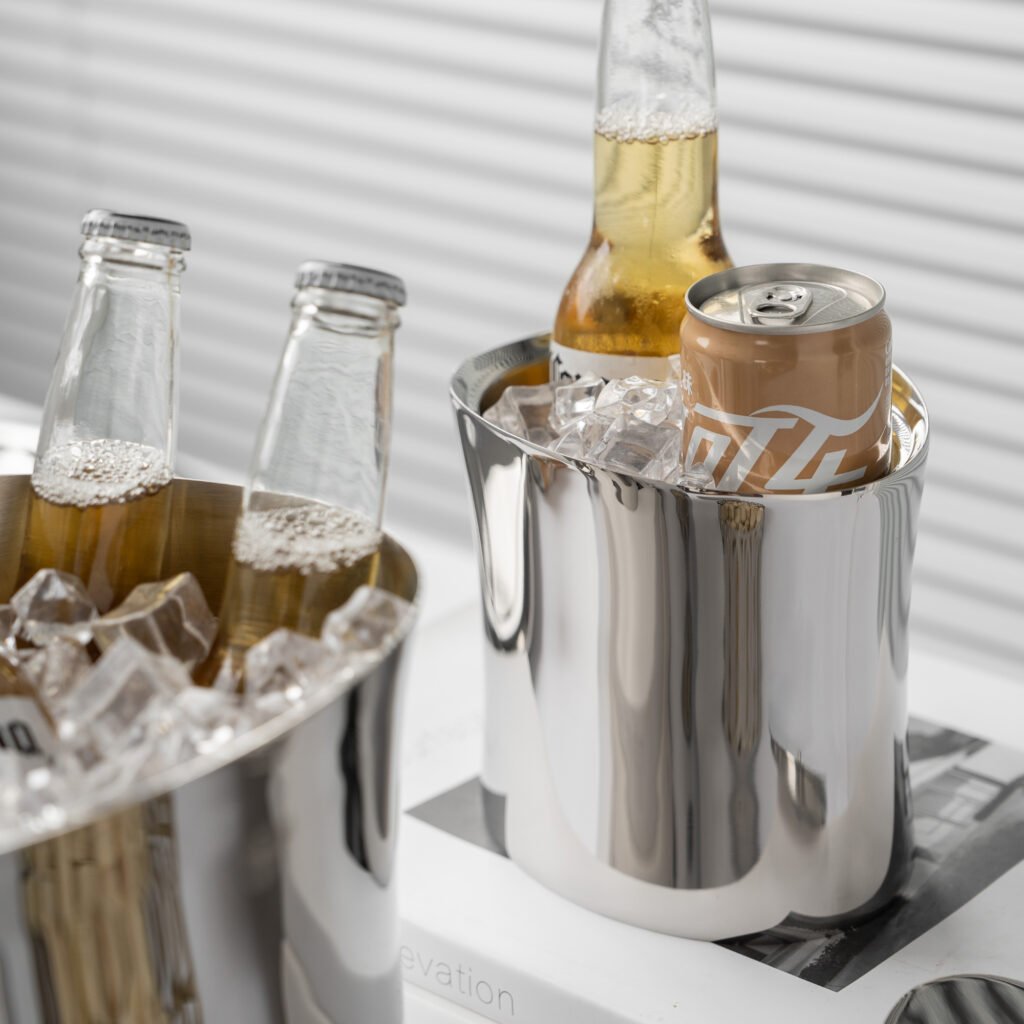 9 10 Steel Ice Suite for Luxury Entertaining - Premium Mirror Polished Stainless Steel Large Cooler and Double Wall Ice Bucket by Apexerahomelife.