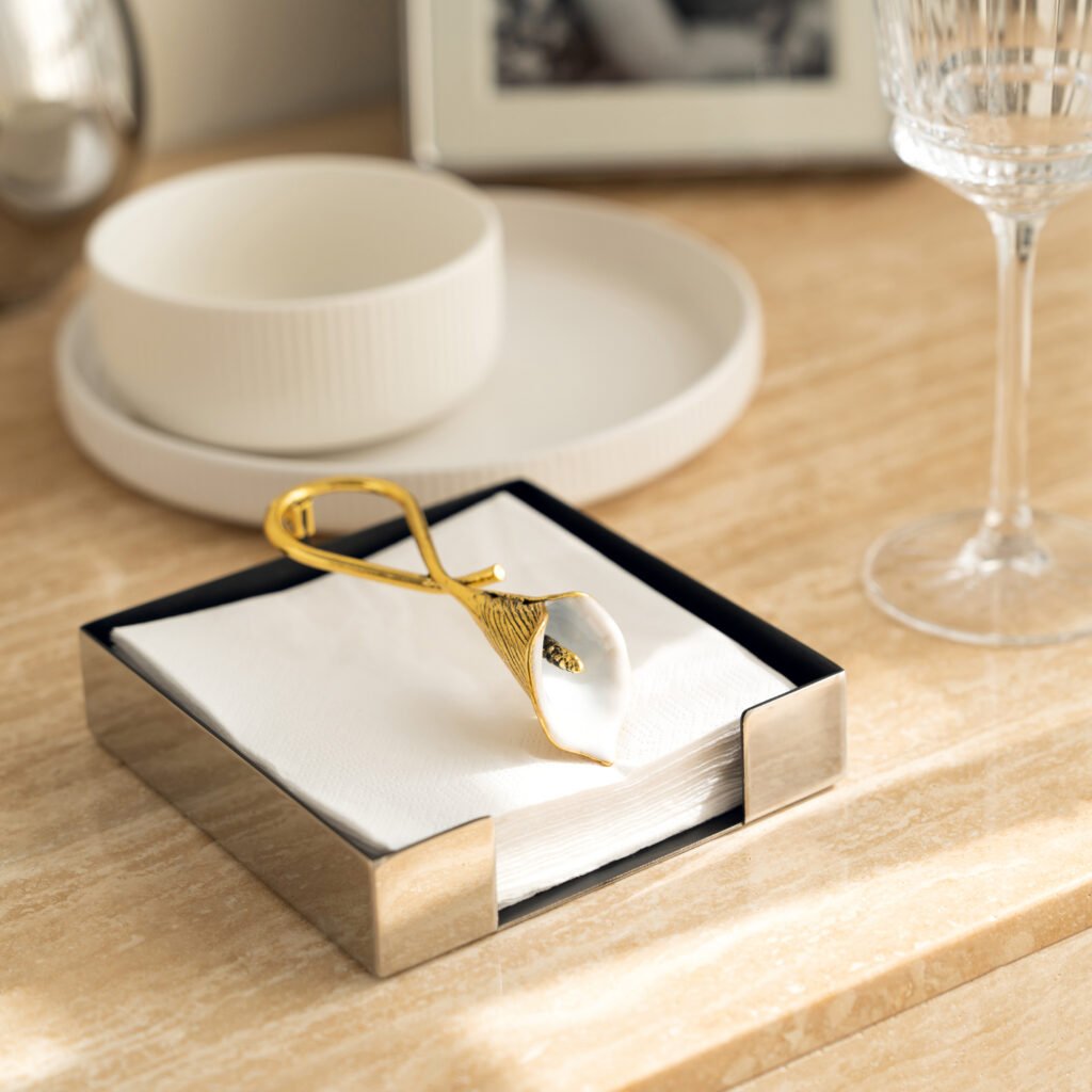 9 12 Steel Dahlia Napkin Holder - Luxury Mirror Polished Stainless Steel Floral Sculpture by Apexerahomelife.