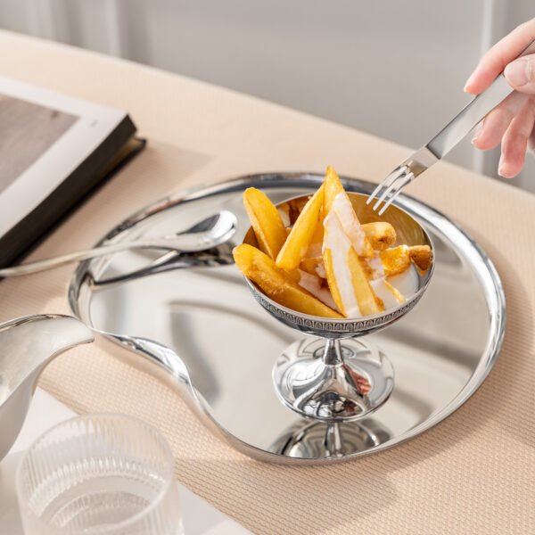 Steel Dessert Cup (SS-91) featuring a mirror-polished stemmed bowl for sorbet and ice cream, showcased as a Luxury Mirror Polished Sorbet Bowl.