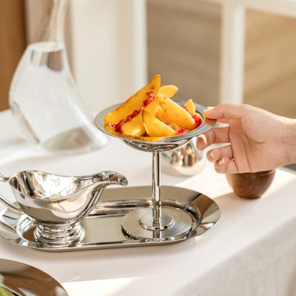 Steel Dessert Cup (SS-92) featuring a mirror-polished wide-rim bowl for desserts and sorbets, showcased as a Luxury Mirror Polished Coupe Bowl.