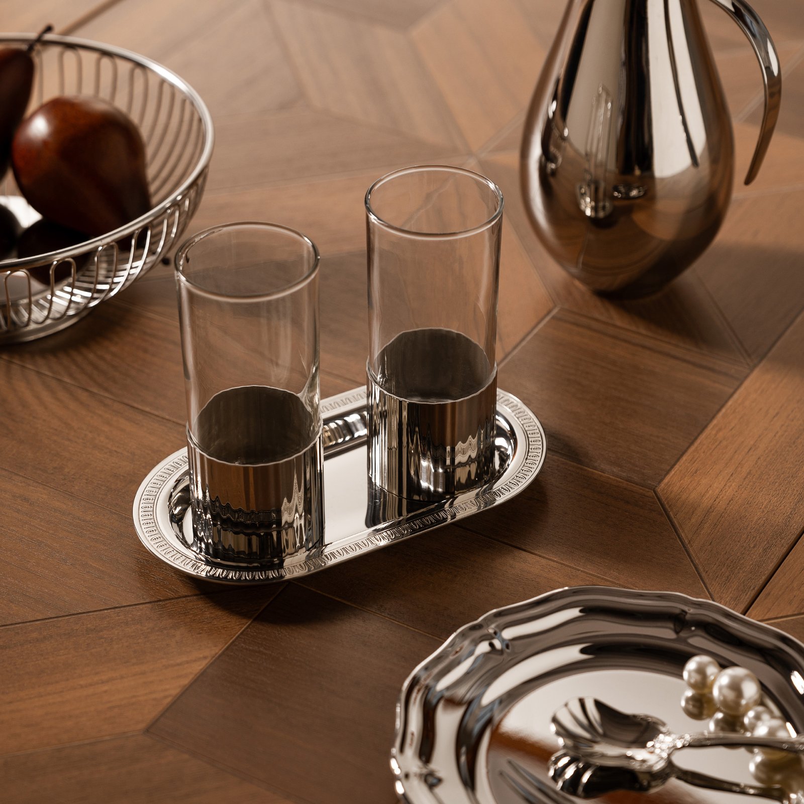 Creative stainless steel tray, light luxury water cup, retro water cup, striped water cup, living room reception water set, home decoration ornaments - Image 8