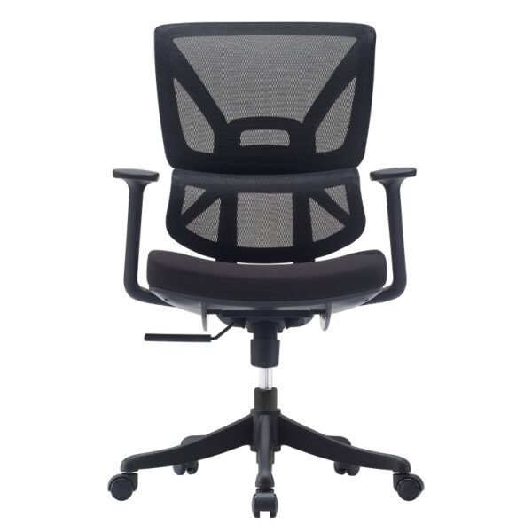 Split Back Mesh Office Chair FG-380B-DP by Apexerahomelife, featuring a unique split-back ergonomic design, all-black mesh finish, and heavy-duty nylon base.