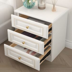 Nightstand Modern White Nightstand in Bedroom Wooden Sofa Side Storage with Sliding Drawers