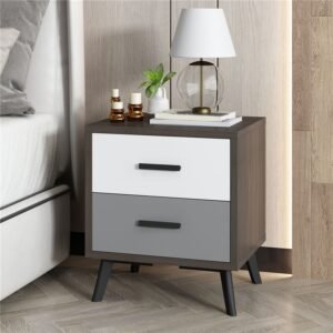Modish Nightstand With 2 Drawers Organization Featuring Composite Wood Countertop