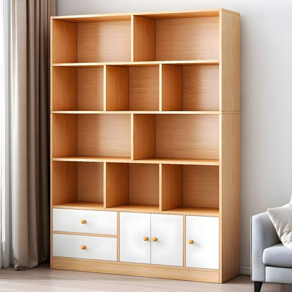 1200x1200 311 Wooden Modern Design Living Room Book Shelf Library Bookcase 2 Drawers Storage Cabinet Book Shelvese Bookshelf