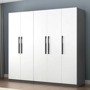 Chalk Modish Laminate Wardrobe Closet with Soft Close Door, Interior Shelves, and Clothing Rod