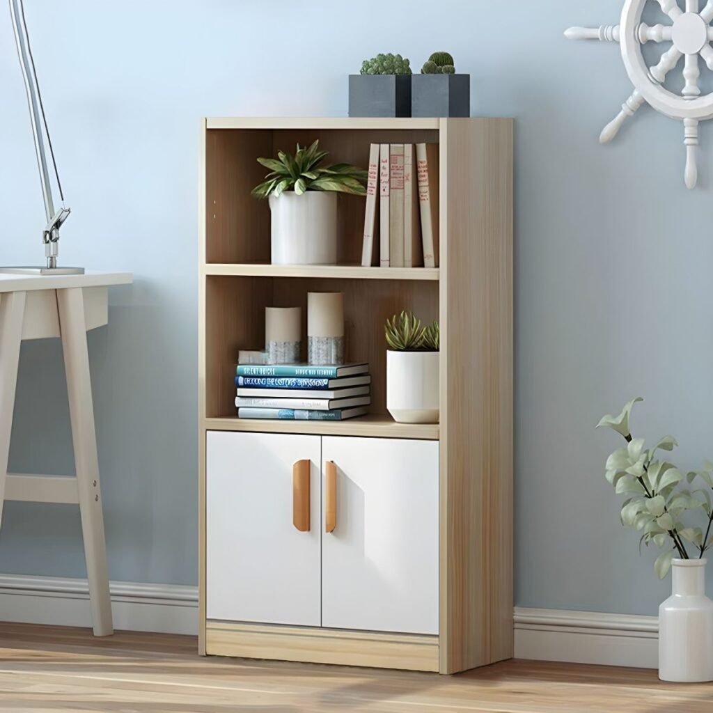 1200x1200 327 Minimalist Scandinavian Bookcase With 2/6 Doors - Sleek Semi-Open Storage Cabinet Bookshelf