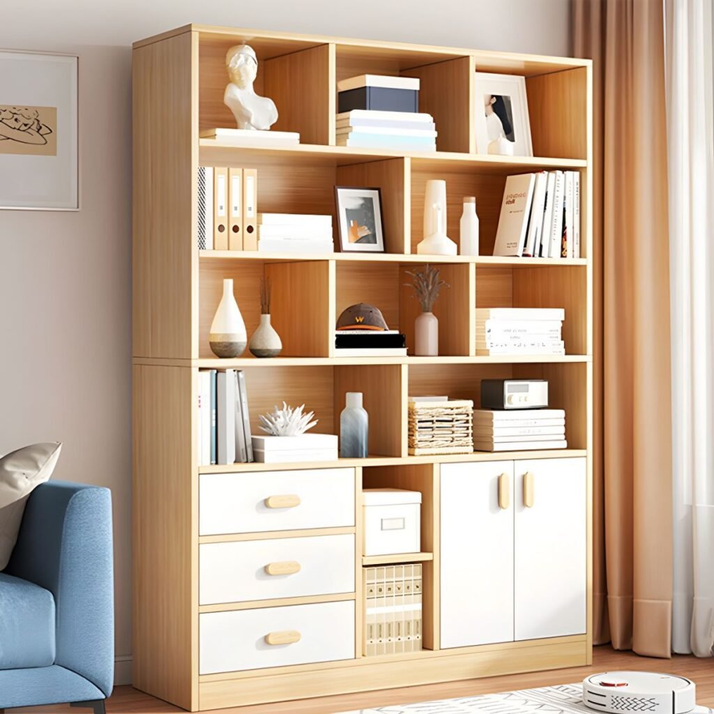 1200x1200 329 Open Unit With Hidden Storage Bookcase - Modern Wood Grain Library Tower Bookshelf