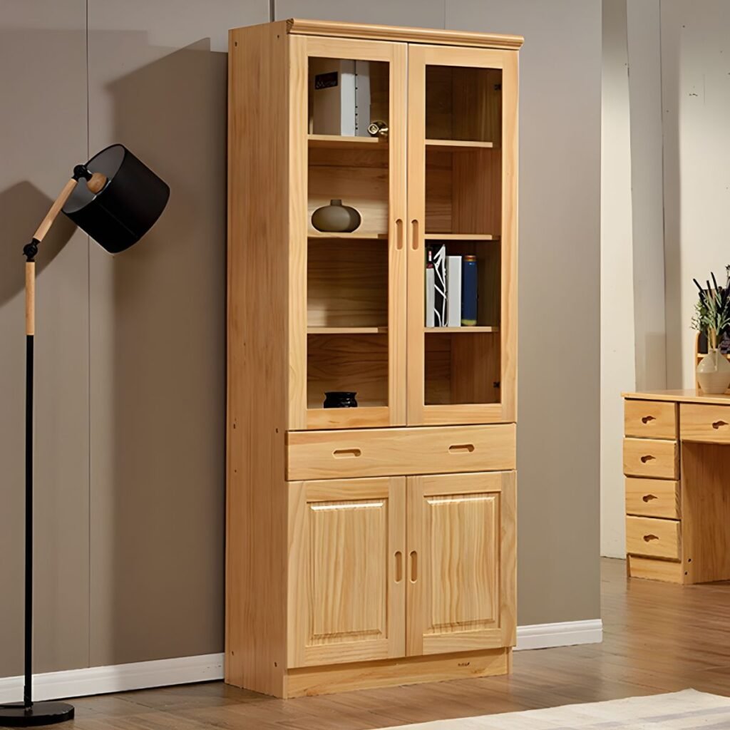 1200x1200 331 Executive Wooden Display Bookcase Cabinet: Semi-Open Library Shelf for Home Office | Natural Finish Bookshelf