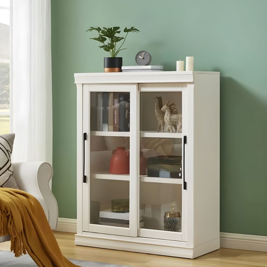 1200x1200 334 Luxury Chalk Organizing Shelf with 2 Cabinet and 6-Shelf Vertical Closed Back