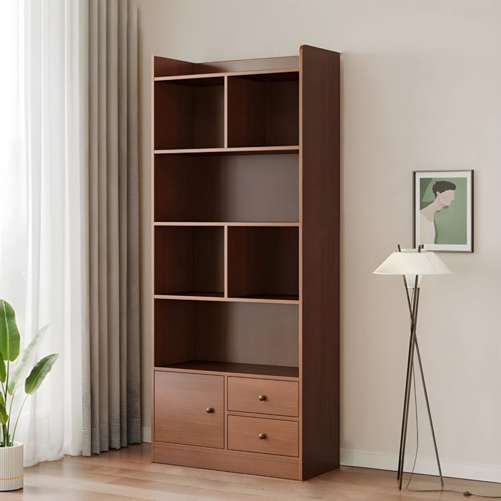 1200x1200 336 Modern Wooden Bookcase with Lower Cabinet Doors and Drawers - 5-Tier Large Storage Shelf for Home Office