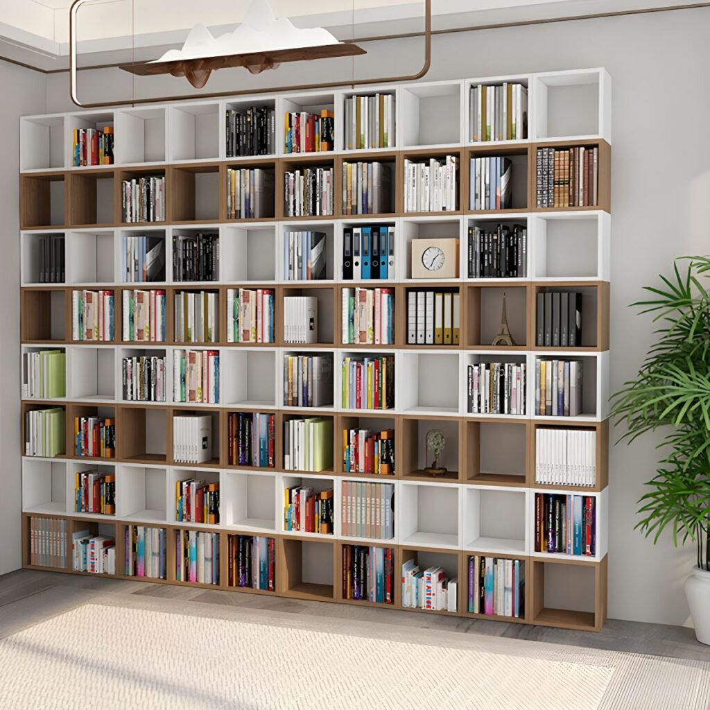 1200x1200 338 Modern Wooden Bookcase with Open Shelf Design - Minimalist Modular Library for Home Office