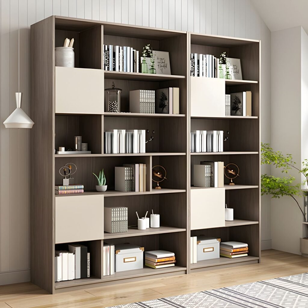 1200x1200 340 Modern Wooden Bookcase with 3-Drawer Storage - Minimalist Open Shelf Bookshelf for Home Office