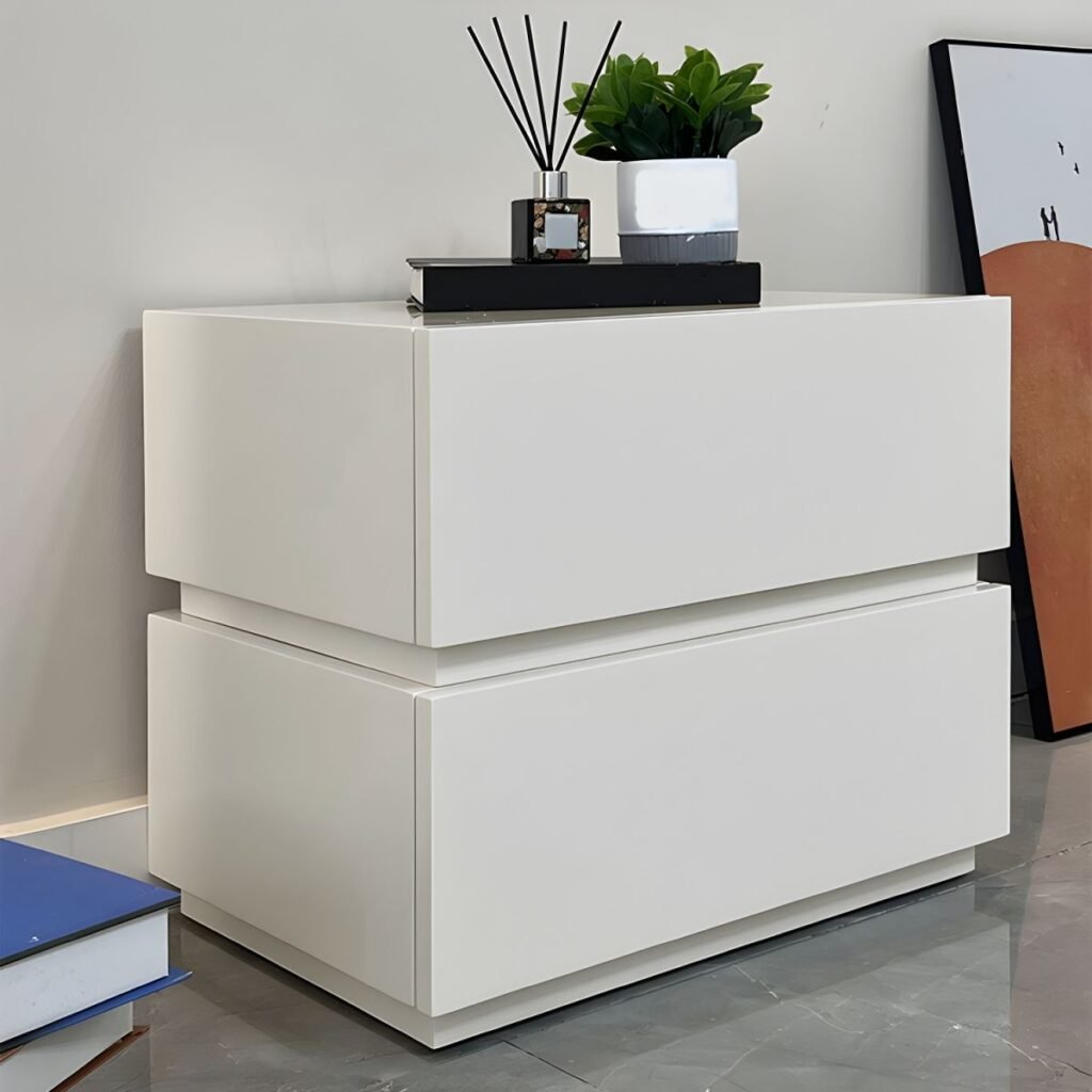 1200x1200 383 Radiant White Nightstand with 2 Silent Drawers