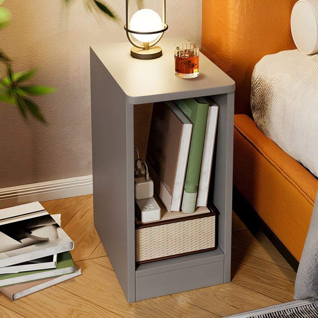 1200x1200 388 Slim Industrial Bedside Tray with 1 Silent Drawer