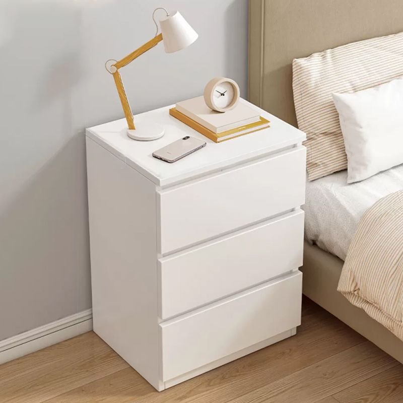 Nightstand Modern White Nightstand in Bedroom Wooden Sofa Side Storage with Sliding Drawers - Image 9