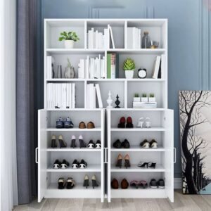 71″ Modern Wooden Bookcase with Lower Storage Cabinet – 4-Tier Versatile Display Shelf in Natural Oak