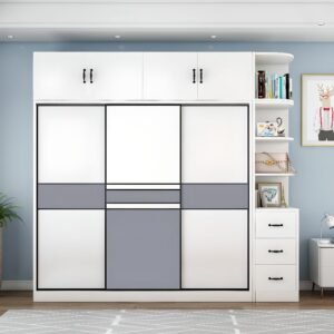 Modish Manufactured Wood Armoire Cabinet with Soft Close Door, Interior Shelves, and Clothing Rod