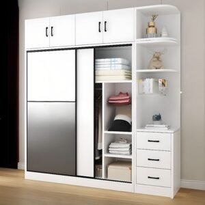 Sepia Modish Manufactured Wood Armoire Cabinet with Soft Close Door, Interior Shelves, and Clothing Rod