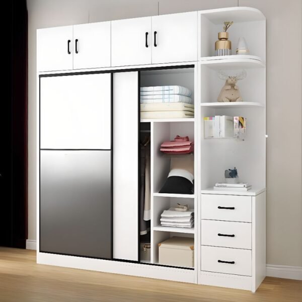A 94.5-inch (240cm) Pristine Eco-Glide Sanctuary in Alpine White, featuring smooth-sliding doors, internal hanging rails, and bottom storage drawers made of E0-grade eco-friendly panels.