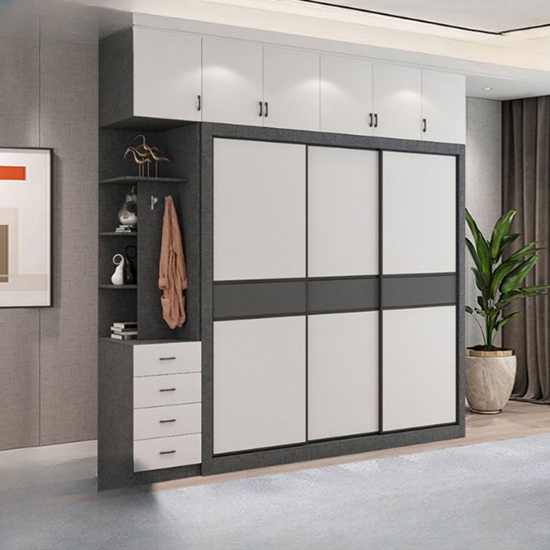White Modish Manufactured Wood Independent Armoire Cabinet with Soft Close Drawer, Soft Close Door, and Interior Shelves
