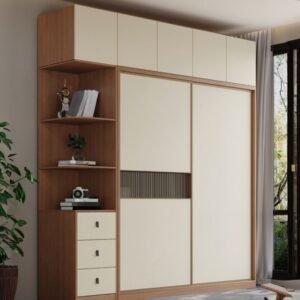 Minimalist Manufactured Wood Independent Wardrobe Closet with Interior Shelves and Clothing Rod
