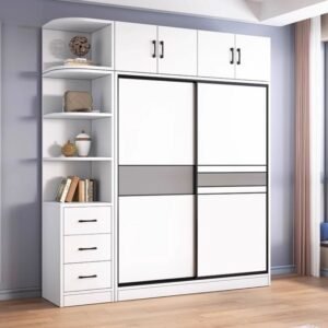 Chalk Minimalist Laminate Cabinet Armoire with Soft Close Drawer, Soft Close Door, Interior Shelves, and Clothing Rod