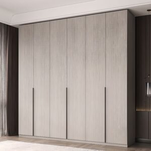 Light Gray Contemporary Reclaimed Wood Almirah with Soft Close Drawer, Soft Close Door, Interior Shelves, and Hanging Rod