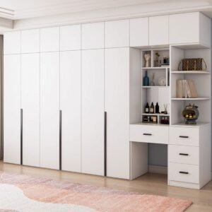 Chalk Modern Simple Style Composite Wood Wardrobe Closet with Soft Close Door, Interior Shelves, and Clothing Rod