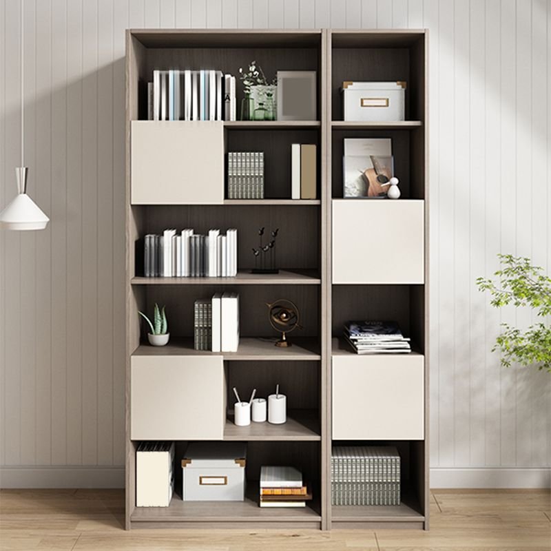 A tall, Modern Wooden Bookcase featuring a minimalist design with No doors. The unit includes multiple open tiers for Open Shelf Storage and three integrated bottom drawers for discreet organization. Shown in a warm wood-grain finish with clean lines, measuring 75 inches (190cm) high and 47 inches (120cm) wide. Perfect for a contemporary home office or living room Wooden Organizer display.
