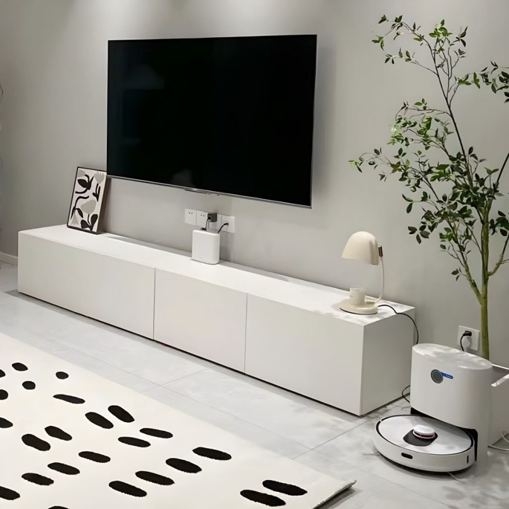 Apexerahomelife Sleek White 3 Drawer Console 180cm, showcasing a minimalist wall-mounted design with three drawers and healthy E0 wood.
