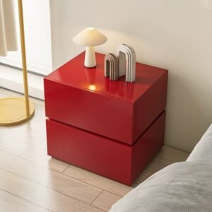 Modish Nightstand With 2 Drawers Organization Red/Black/White