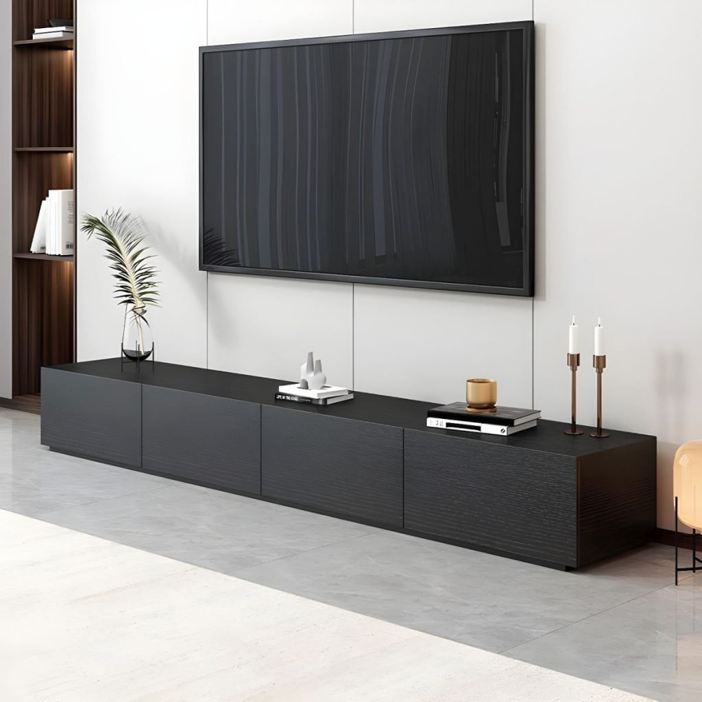 Black Wood Grain TV Console 240cm with 4 silent drawers by Apexerahomelife.