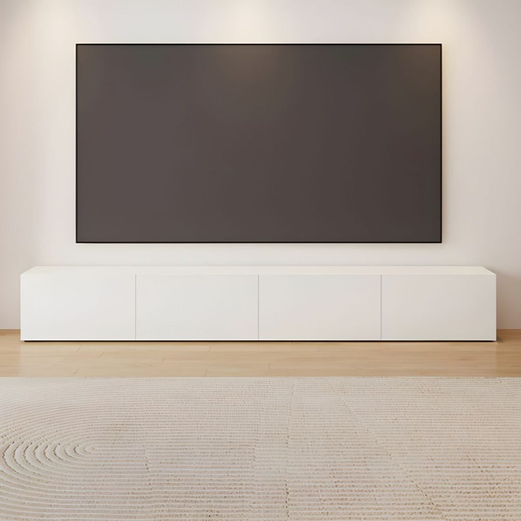 Apexerahomelife Ultra Slim White TV Console 180cm, featuring a minimalist 22cm low-profile 4-drawer facade on E0 wood.