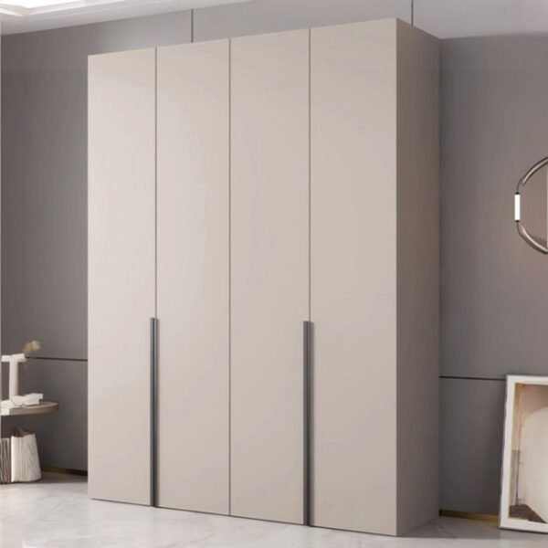 A premium Modern Grey Wardrobe by Apexerahomelife featuring a Large Grey Armoire design with vertical black handles.