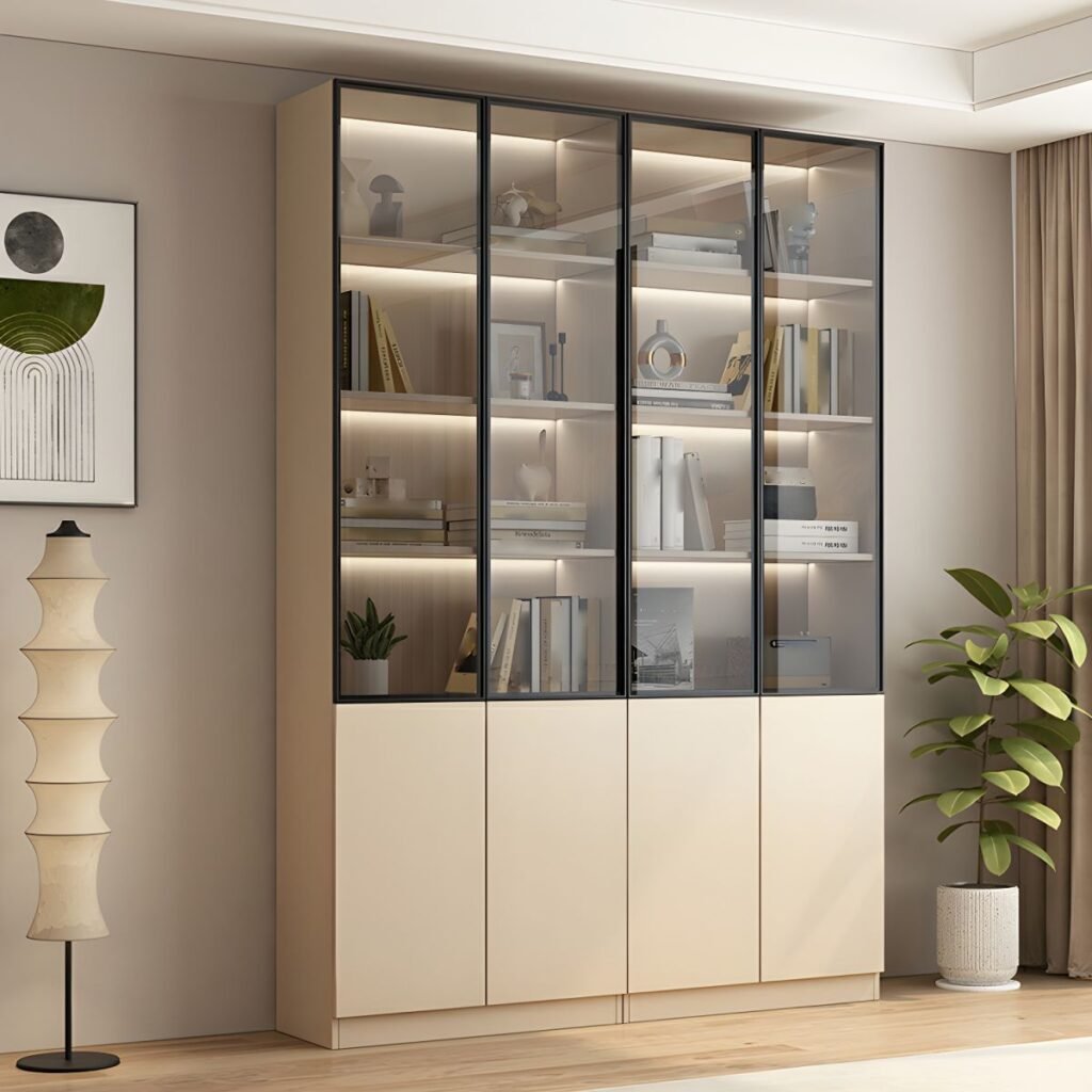 1200x12001 305 Luxury Vertical Organizing Shelf with 4 Cabinets and 3-Shelfin, with lights, Closed Back