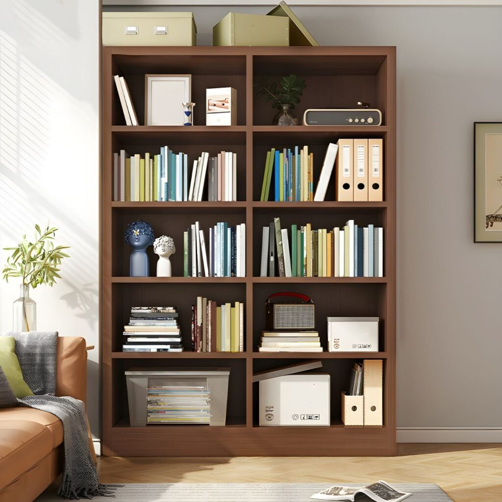 1200x12001 323 Minimalist Open Bookcase - Modern Wood Grain Shelving Unit for Quiet Luxury Decor Bookshelf