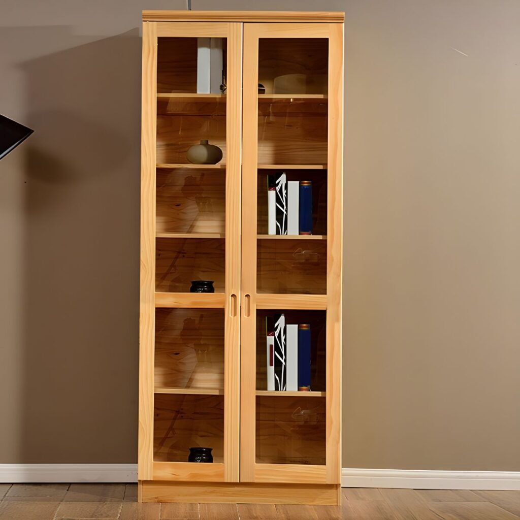 1200x12001 329 Executive Wooden Display Bookcase Cabinet: Semi-Open Library Shelf for Home Office | Natural Finish Bookshelf