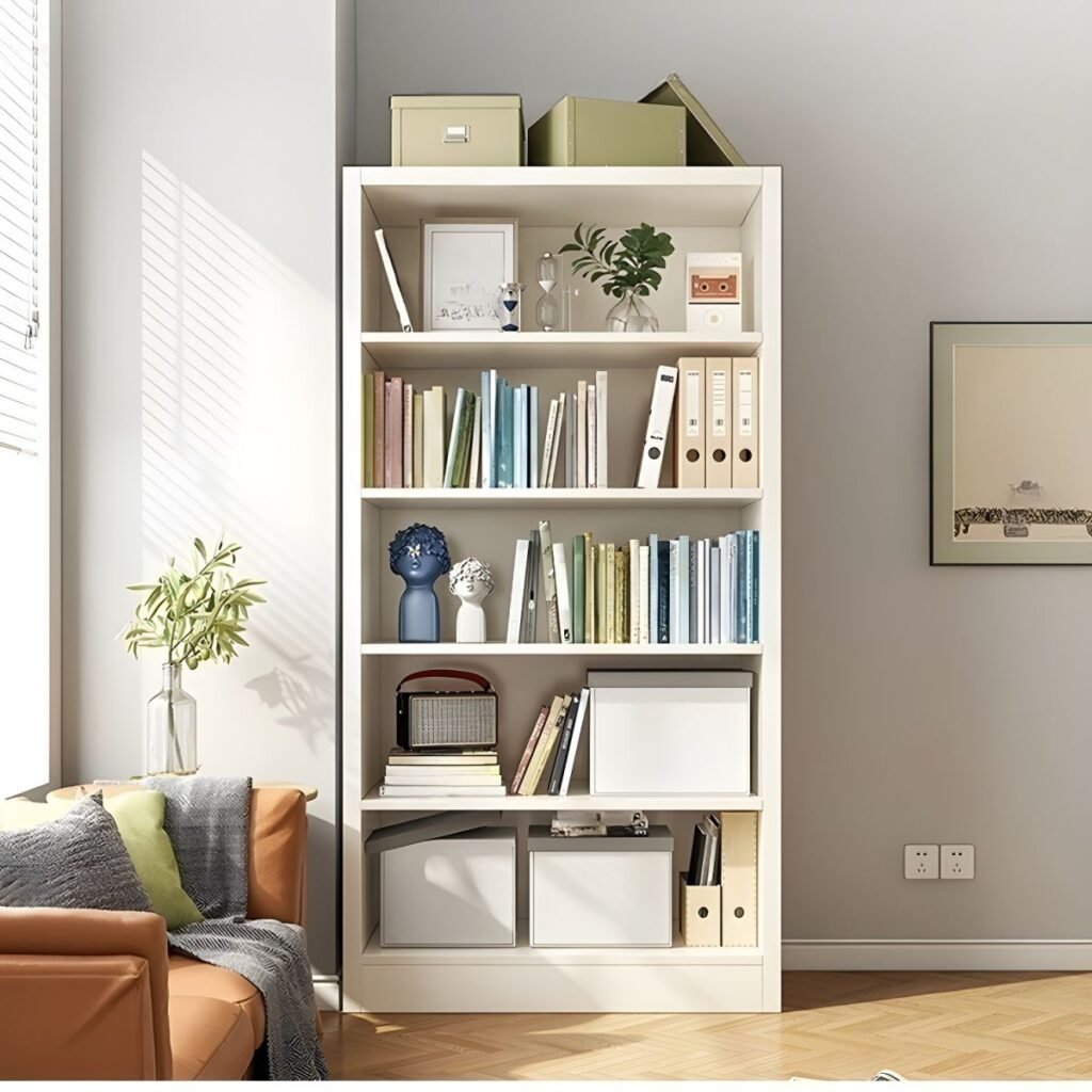 1200x12001 345 Modern White Bookcase with 5-Tier Open Shelves - 71" Tall Minimalist Wooden Bookshelf