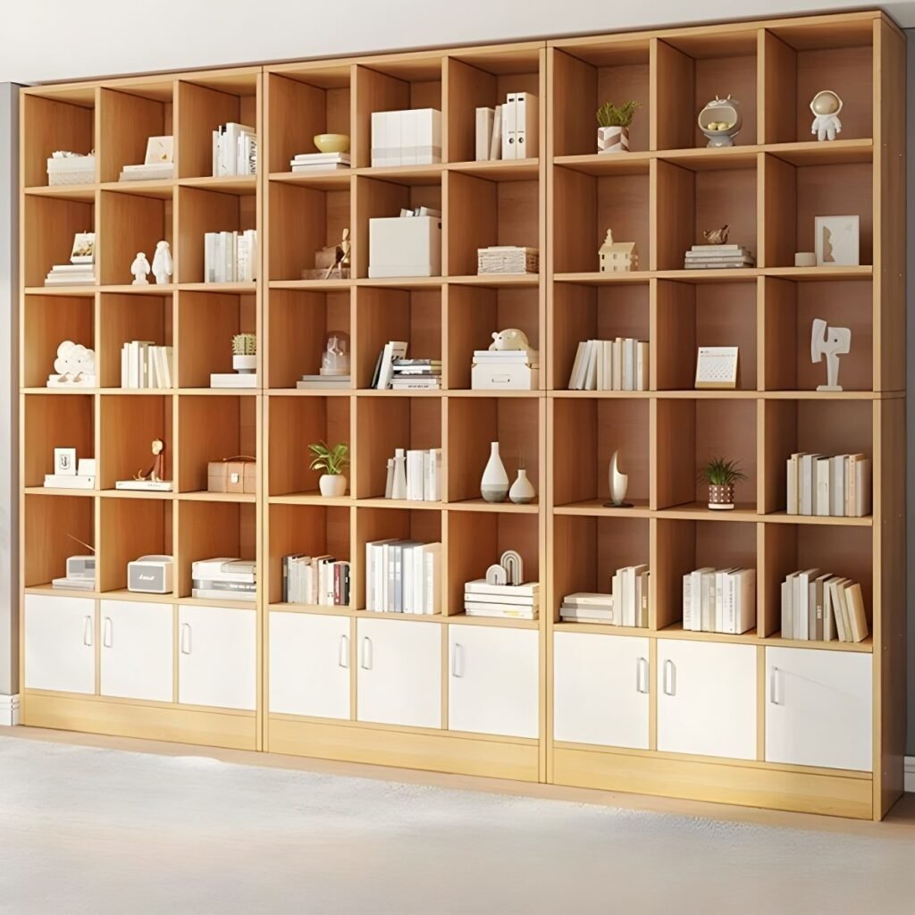 1200x12001 350 Modern Wooden Bookcase with 79" Lower Storage Cabinet - 5-Tier Natural Oak Bookshelf