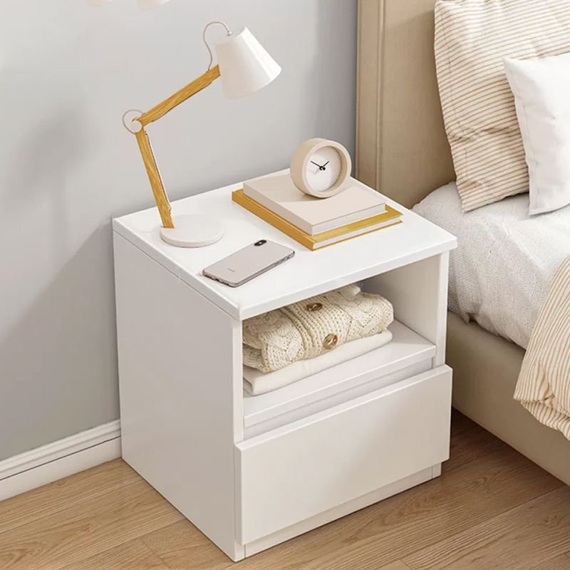 Nightstand Modern White Nightstand in Bedroom Wooden Sofa Side Storage with Sliding Drawers - Image 2