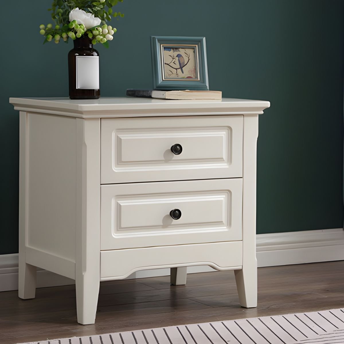Nightstand White Nightstand in Bedroom Wooden Sofa Side Storage with Sliding Drawers and Shelves - Image 3