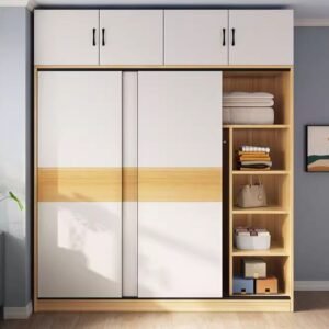 Chalk Minimalist Laminate Cabinet Armoire with 3-Drawer/4-Drawer, Interior Shelves, and Clothing Rod