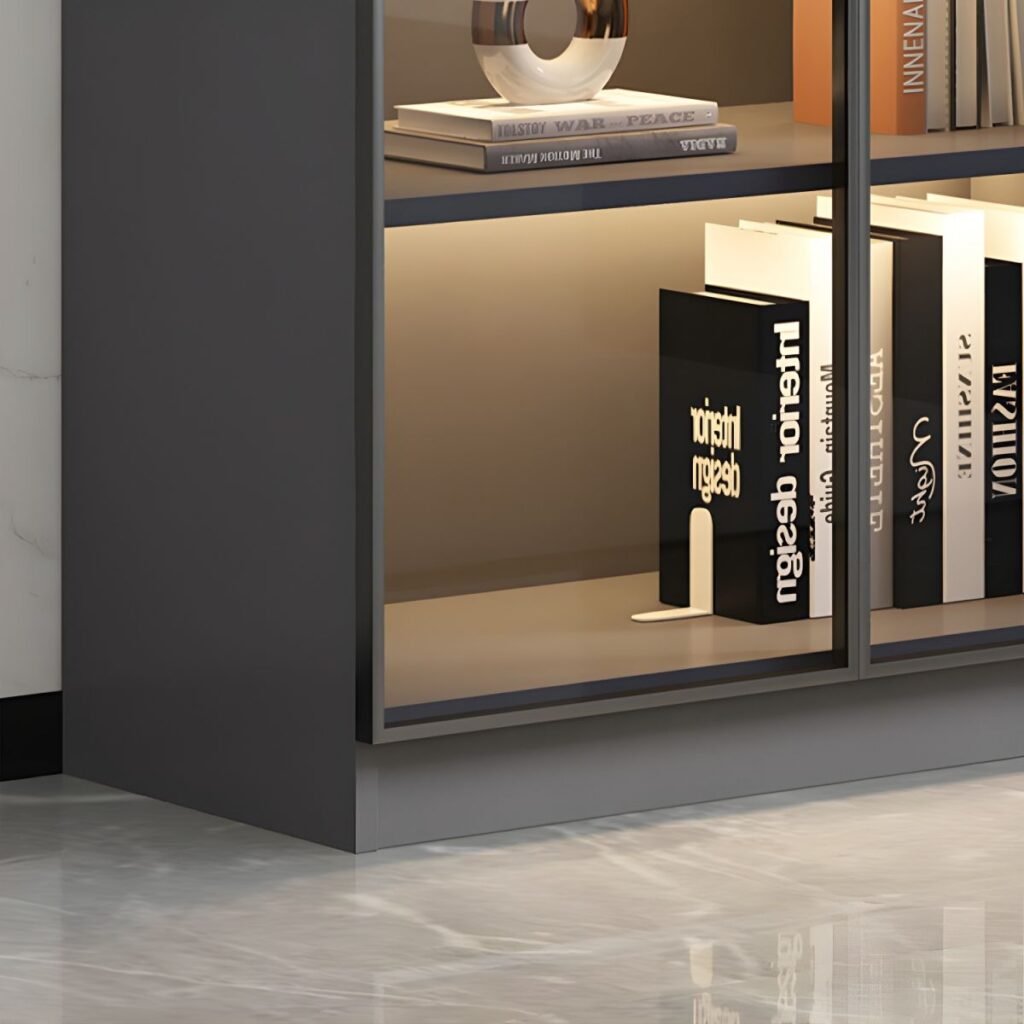 1200x120010 257 Modern Wooden Bookcase With Glass 2/6 Doors Library 2/3Drawers Storage Living Room Cabinet Book Shelvese With Lights Bookshelf