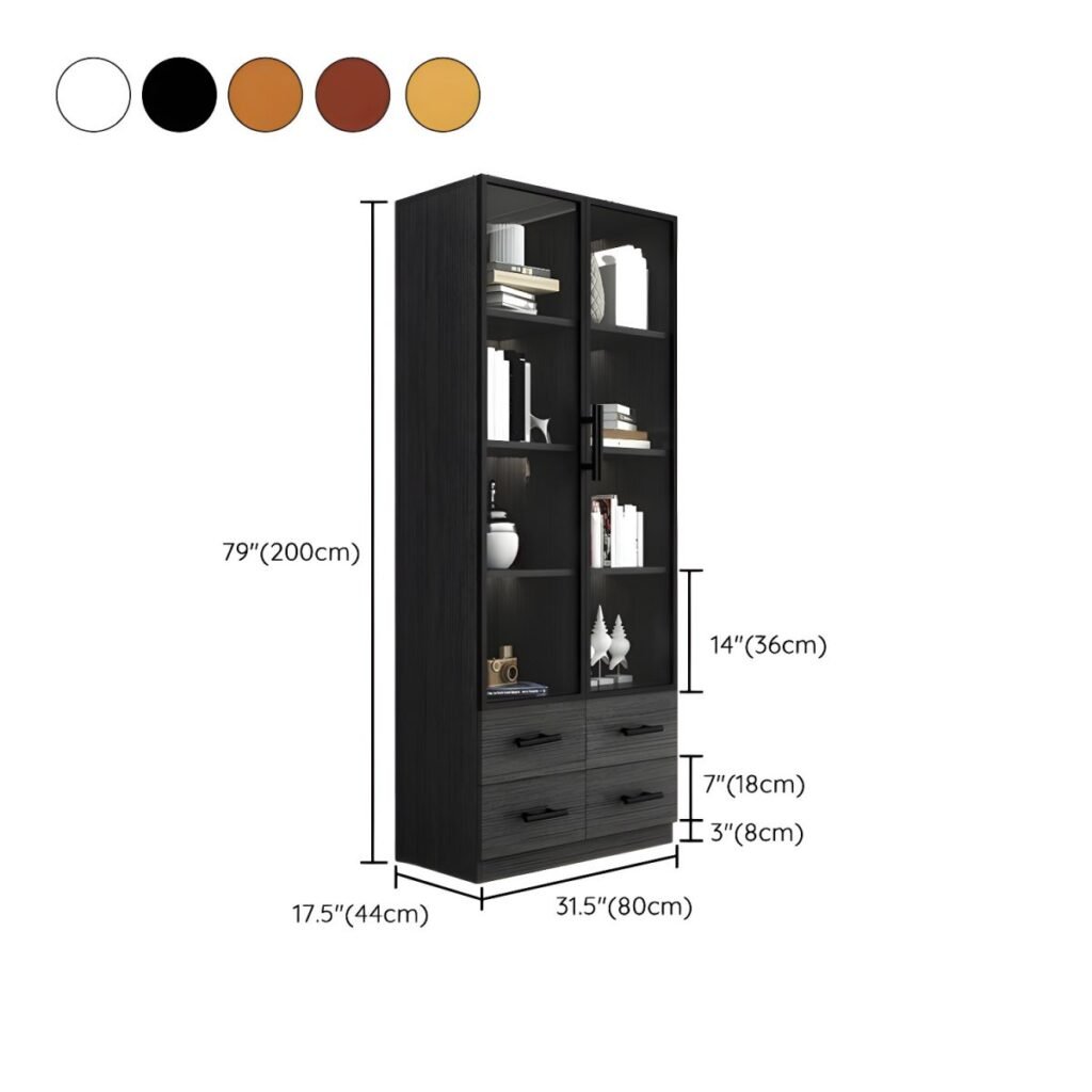 1200x120010 266 Sustainable Engineered Wood Bookcase with Integrated Glass Display Case and Bottom Drawer Storage - Modern Minimalist Style