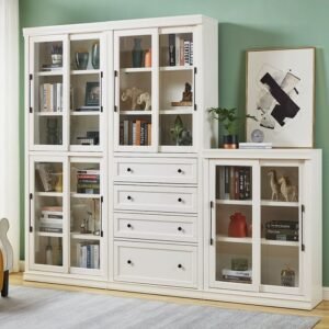 Luxury Chalk Organizing Shelf with 2 Cabinet and 6-Shelf Vertical Closed Back