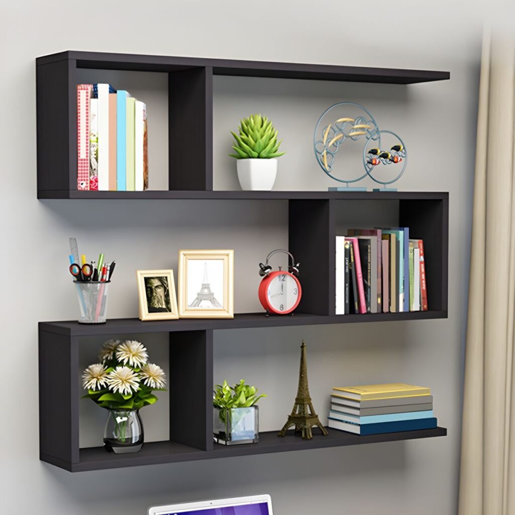 1200x120011 230 Wall-Mounted Timber Unit – Brilliant 29.5-Inch Floating Walnut Shelf, Harmonious 2-Tier Open Storage for Modern Gallery Walls