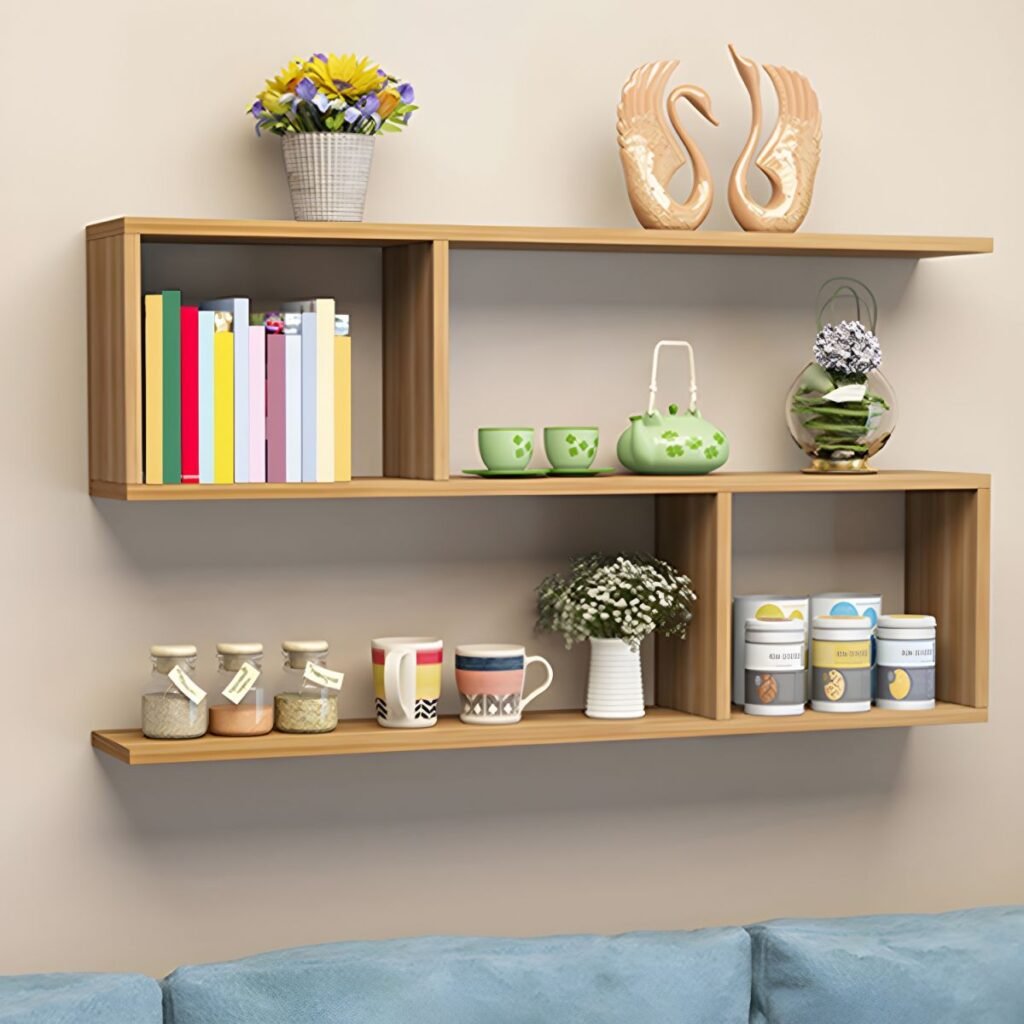 1200x120014 175 Wall-Mounted Timber Unit – Brilliant 29.5-Inch Floating Walnut Shelf, Harmonious 2-Tier Open Storage for Modern Gallery Walls
