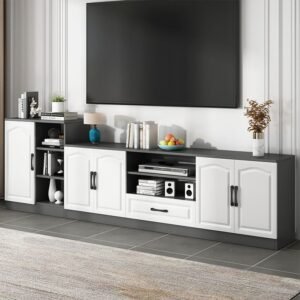 Contemporary Wooden Media Console TV Stand with Drawers and Doors