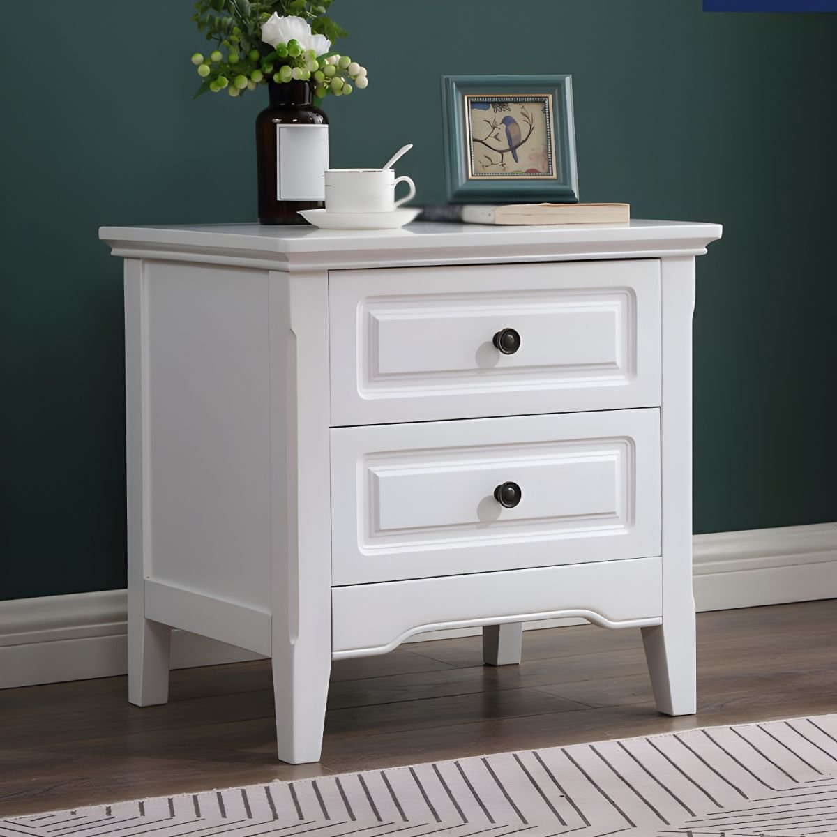 Nightstand White Nightstand in Bedroom Wooden Sofa Side Storage with Sliding Drawers and Shelves